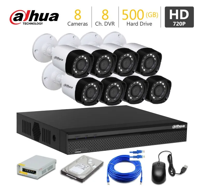 8 HD CCTV Camera Package Dahua — 8 cameras, 8-channel DVR, 500GB hard drive, power supply and cabling